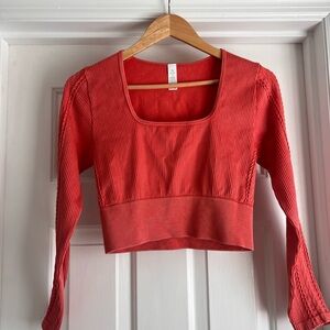 Offline by Aerie Red/Orange Ribbed Long Sleeve Crop Top